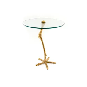 Temerity Jones Table de jambe flamanto en or antique avec dessus en verre - Trouva